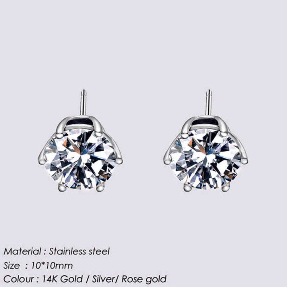 Silver Diamond Stud Earrings - Picture 2 of 5